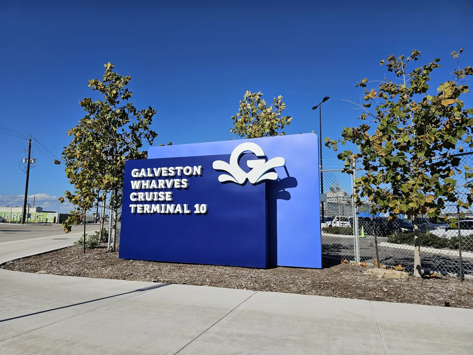 Galveston Wharves Cruise Terminal 10 entrance sign