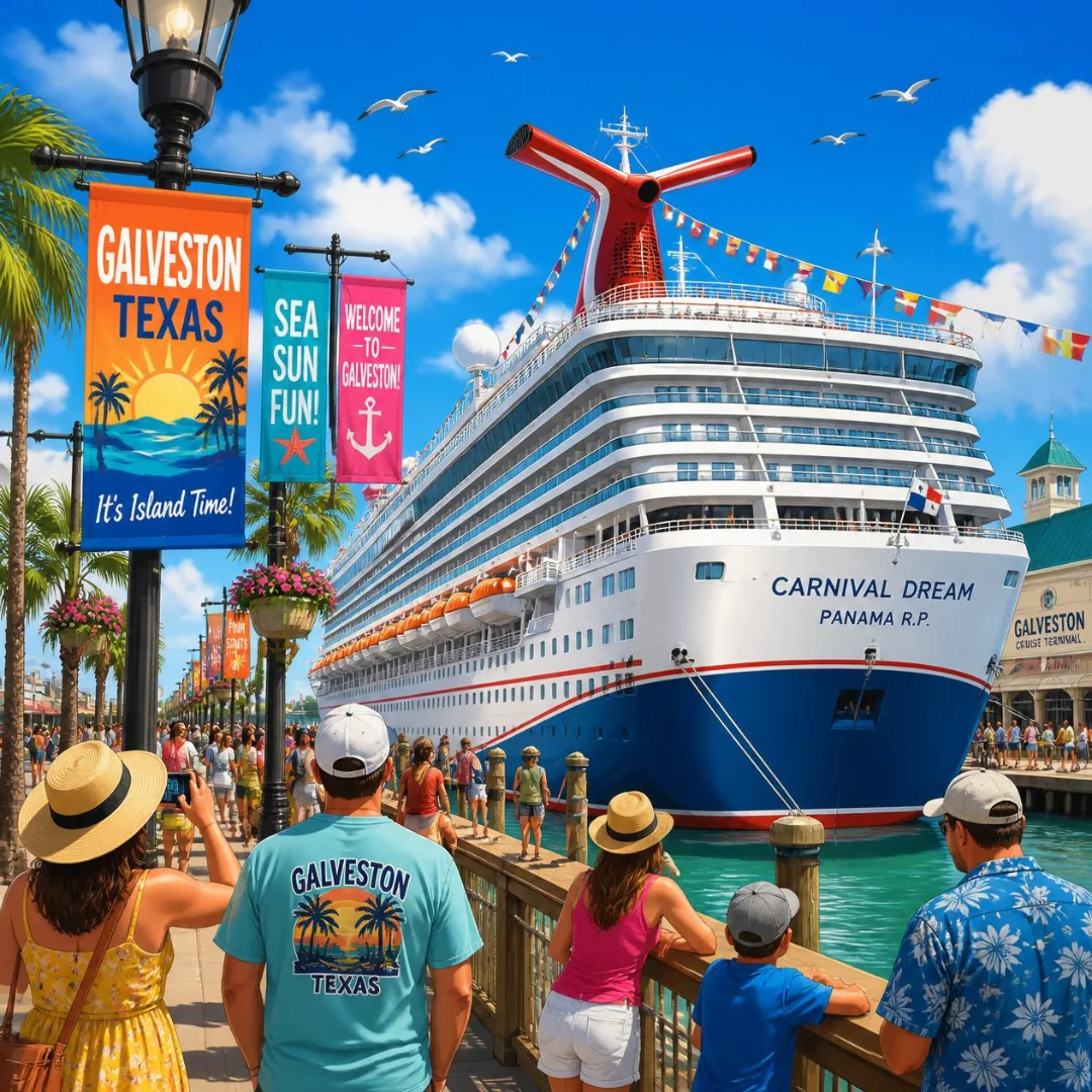 Cruise passengers arriving at the Galveston cruise terminal from Dallas, Austin and San Antonio in Texas