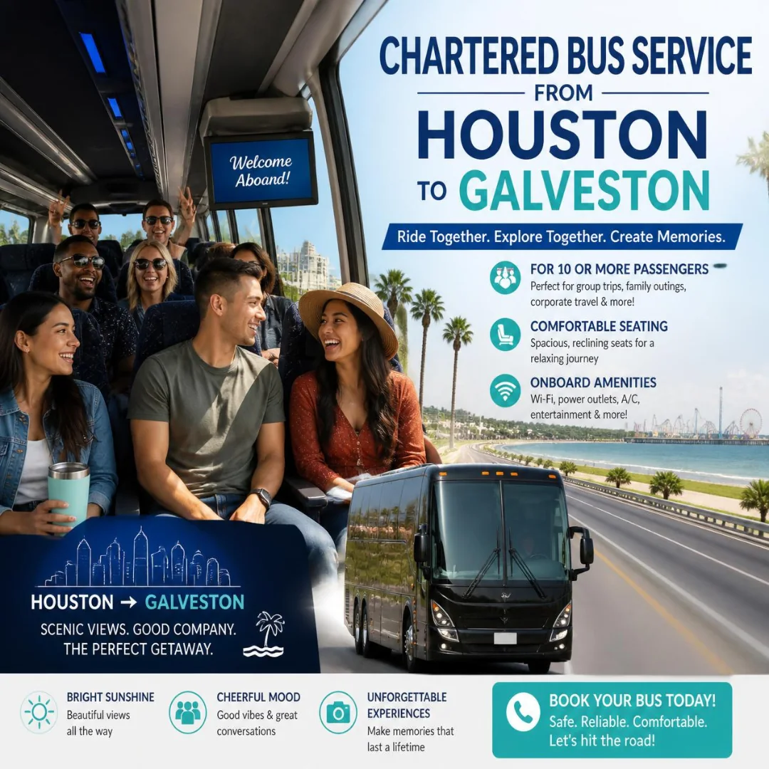 Group transportation from Houston to Galveston for 10 or more passengers travelling together to the cruise port