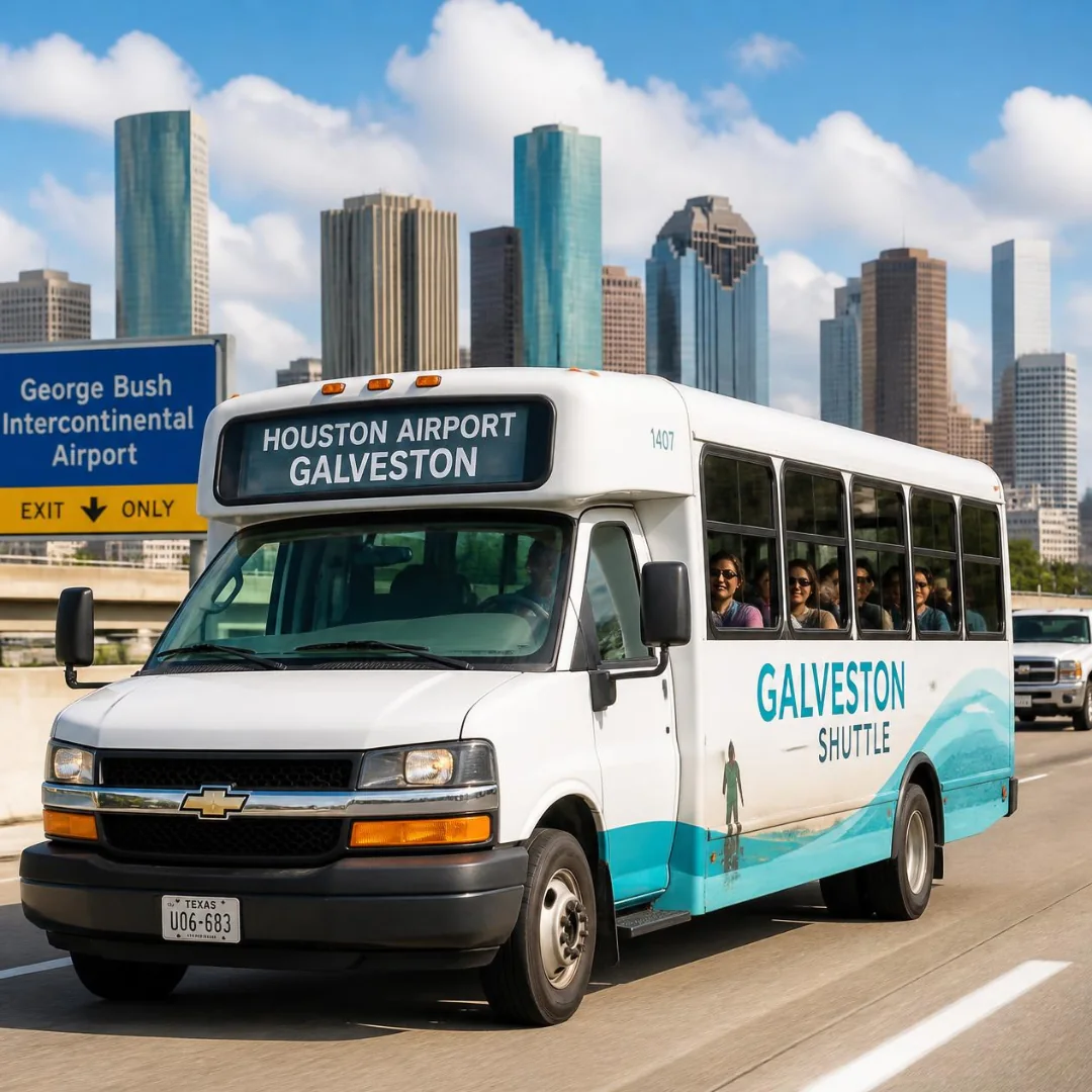 Shuttle carrying passengers from Houston airport to the Galveston cruise port instead of a scheduled bus